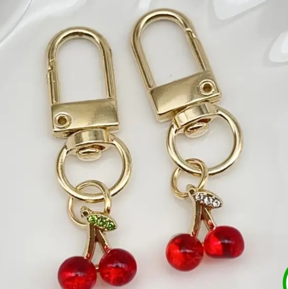 (2) Cherry Bag/ wristlet charms  green and  silver leaf new